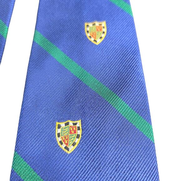 Polo Ralph Lauren Repp Tie Crest Striped Italian Silk Handmade Blue Green Dress - Picture 2 of 7